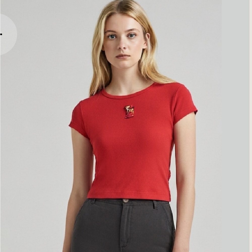 Brandy Melville John Galt red Swiss deer fawn t-shirt TEE OS Onesize